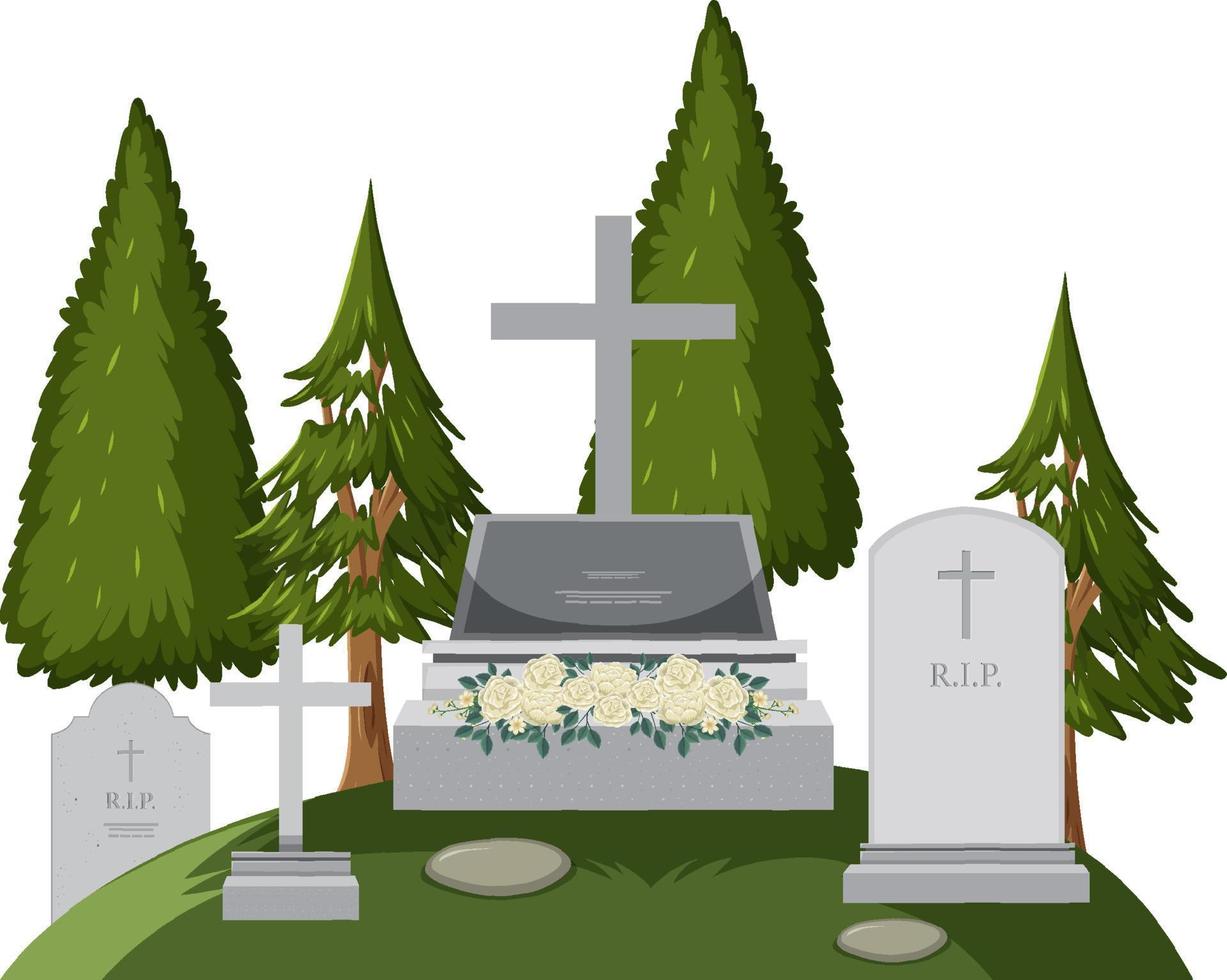 Cemetery graveyard scene isolated vector