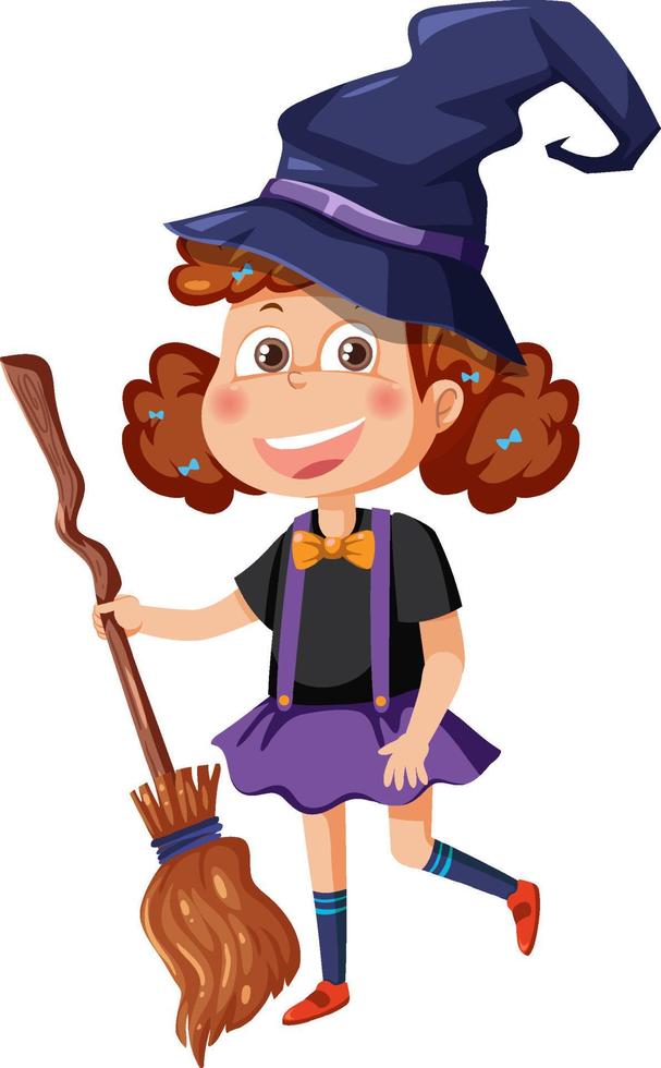A girl wearing witch costume for halloween vector