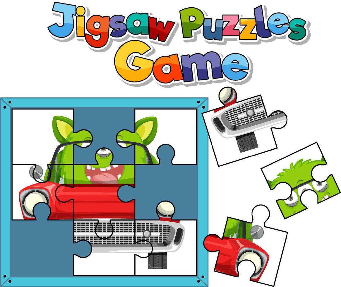 Monster photo jigsaw puzzle game template vector