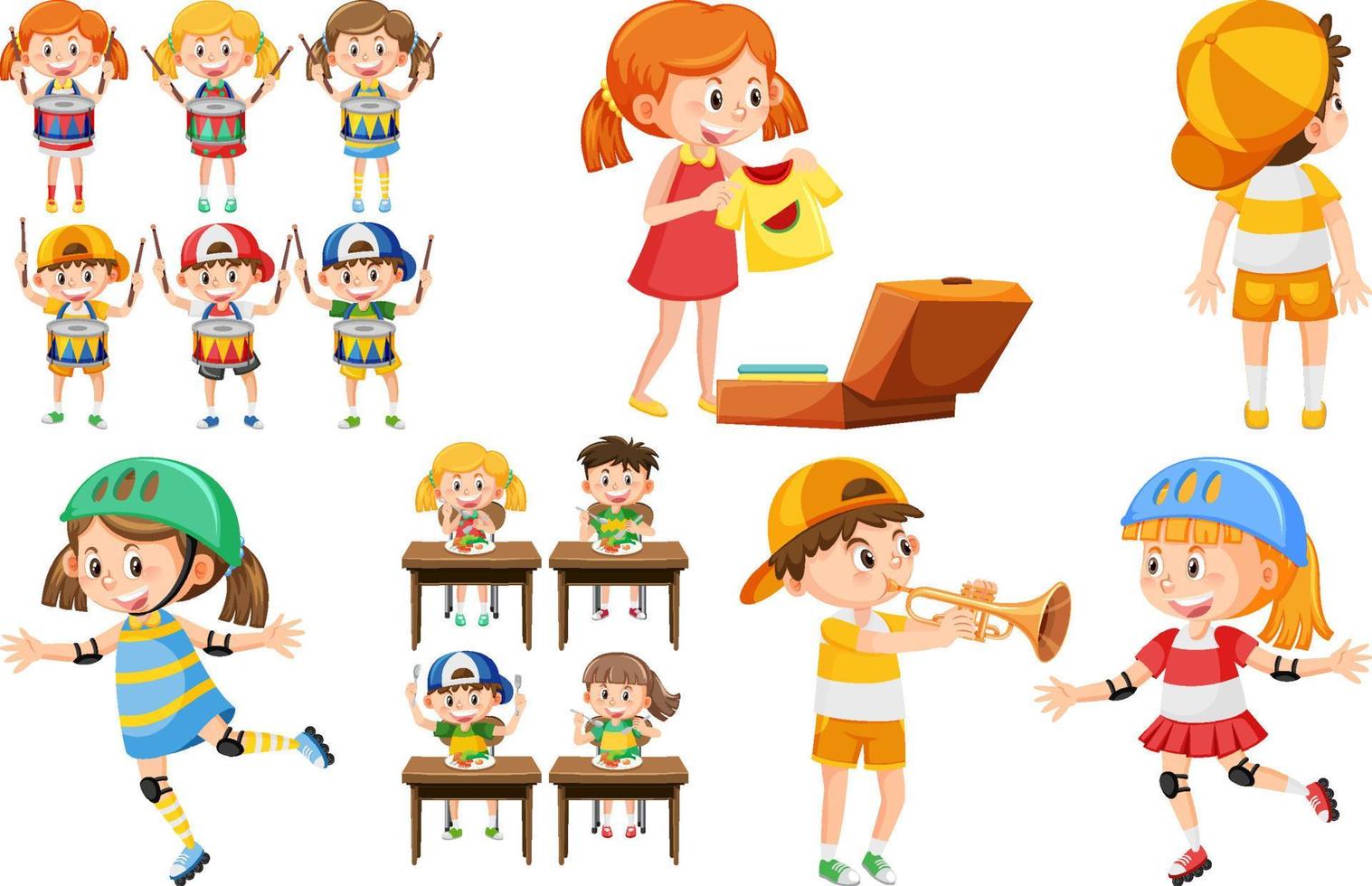 conjunto de niños haciendo diferentes actividades. vector