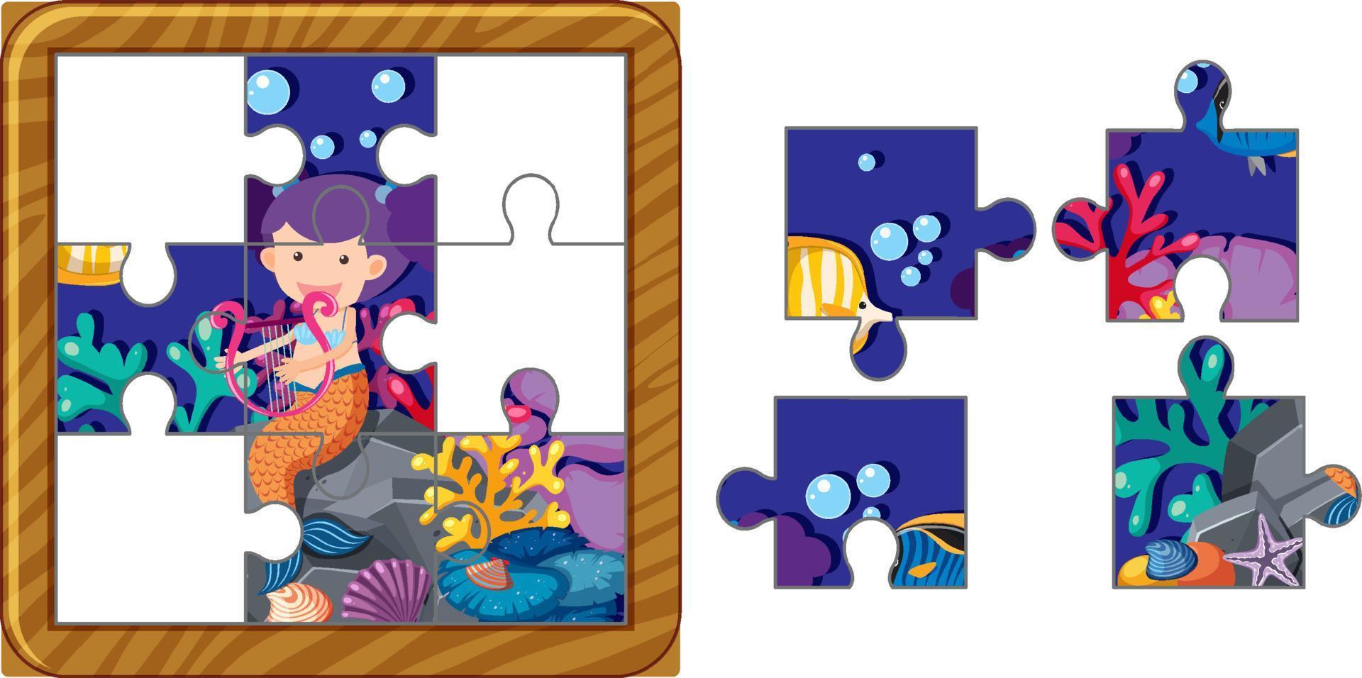 Photo jigsaw puzzle game template vector