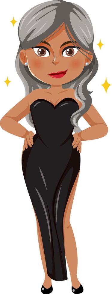 Beautiful woman in black dress cartoon character vector