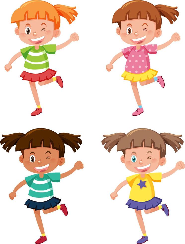 Set of different happy cute girls vector