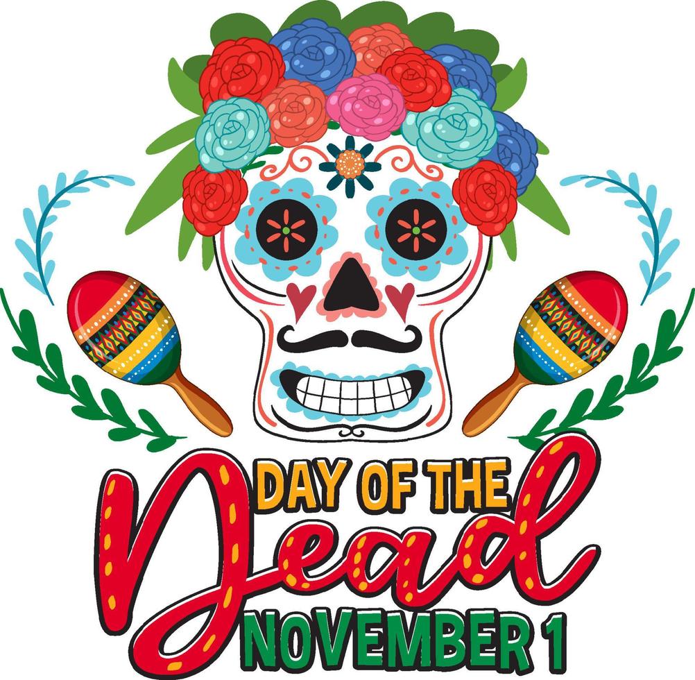 día de muertos con calavera de calaca vector