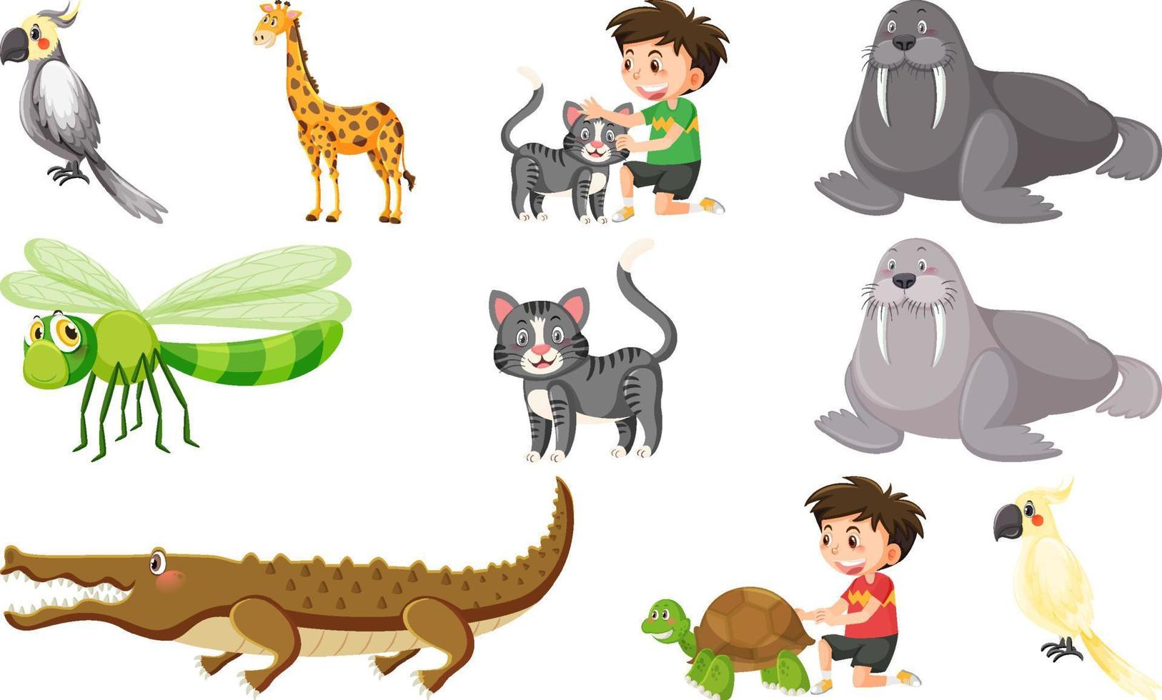 Set of various wild animals in cartoon style vector