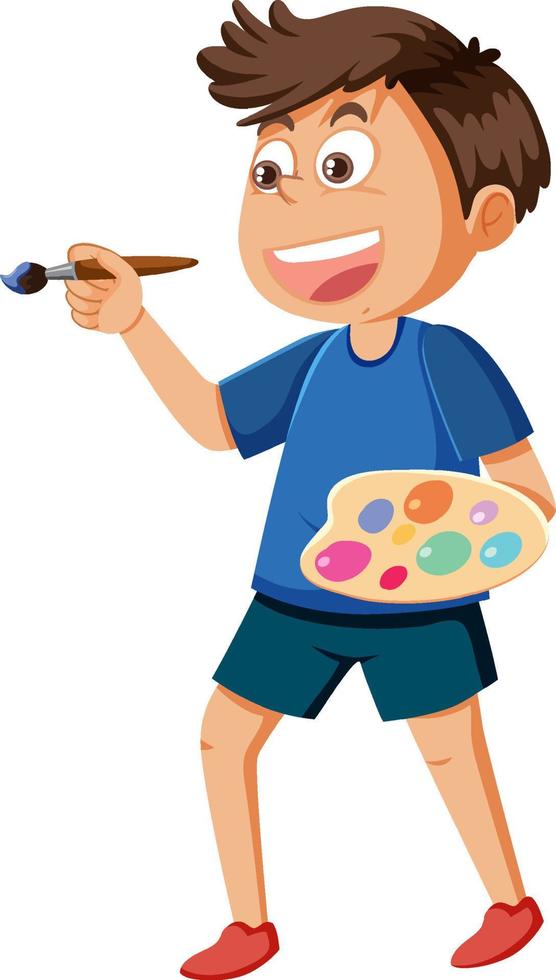 un niño con pincel y paleta de colores vector