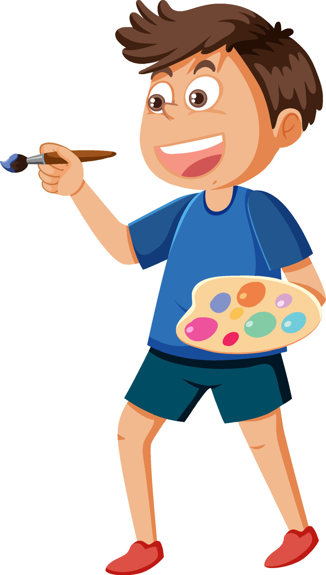 A boy holding brush and color palette 10959246 Vector Art at Vecteezy