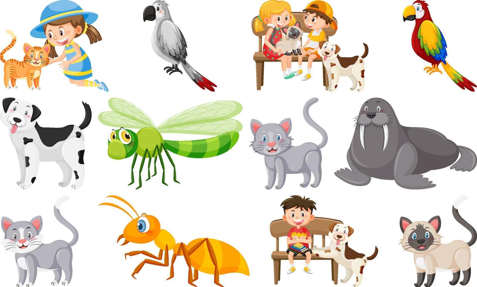 Set of various wild animals in cartoon style vector