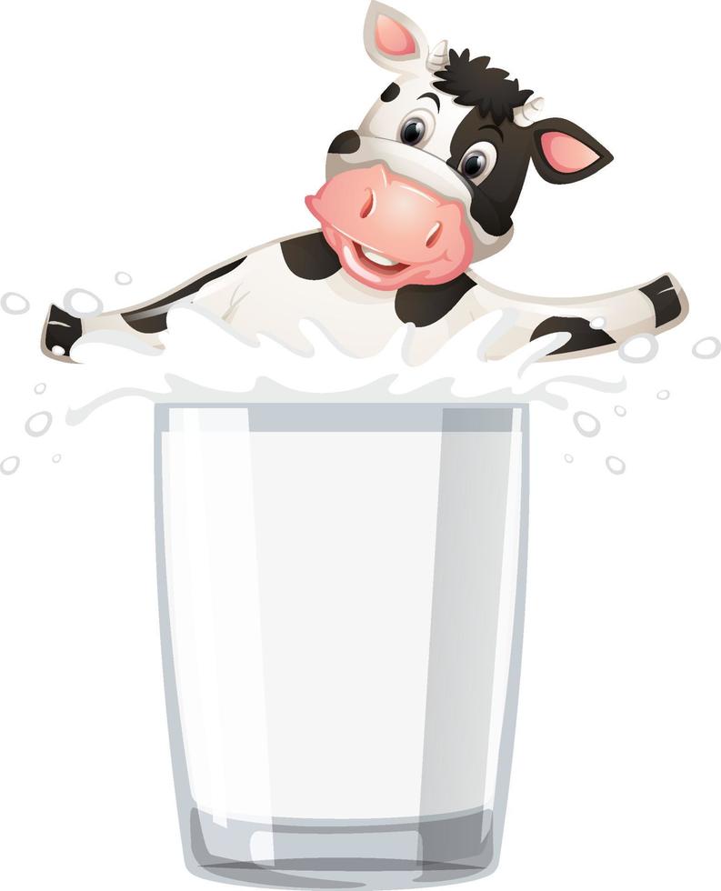 vaca de dibujos animados con un vaso de leche vector