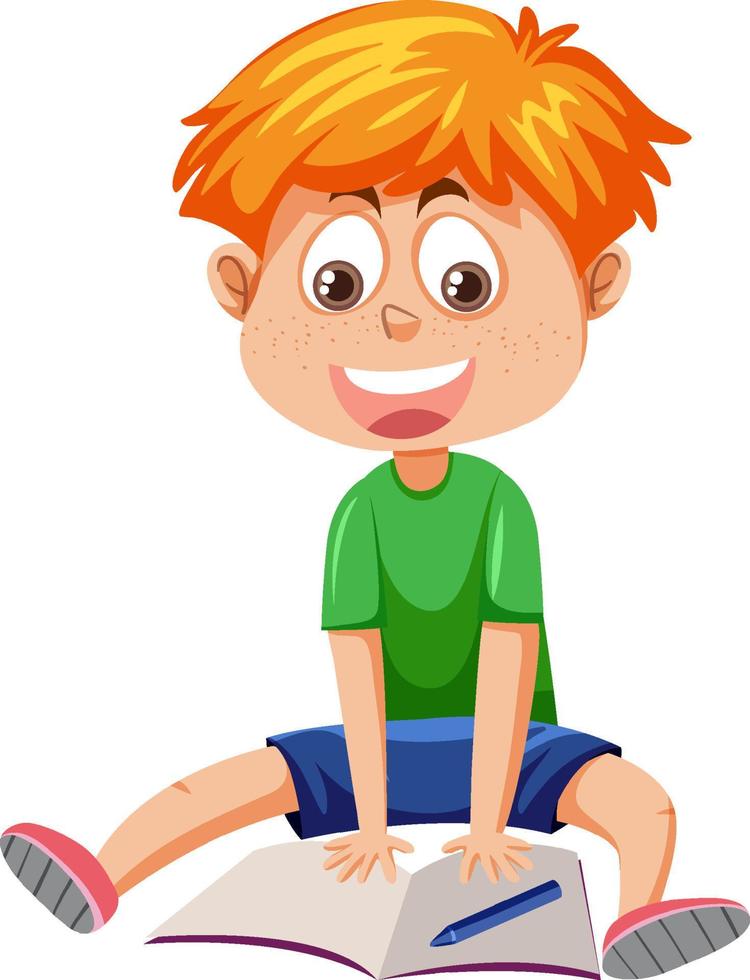 Happy boy doing homework vector