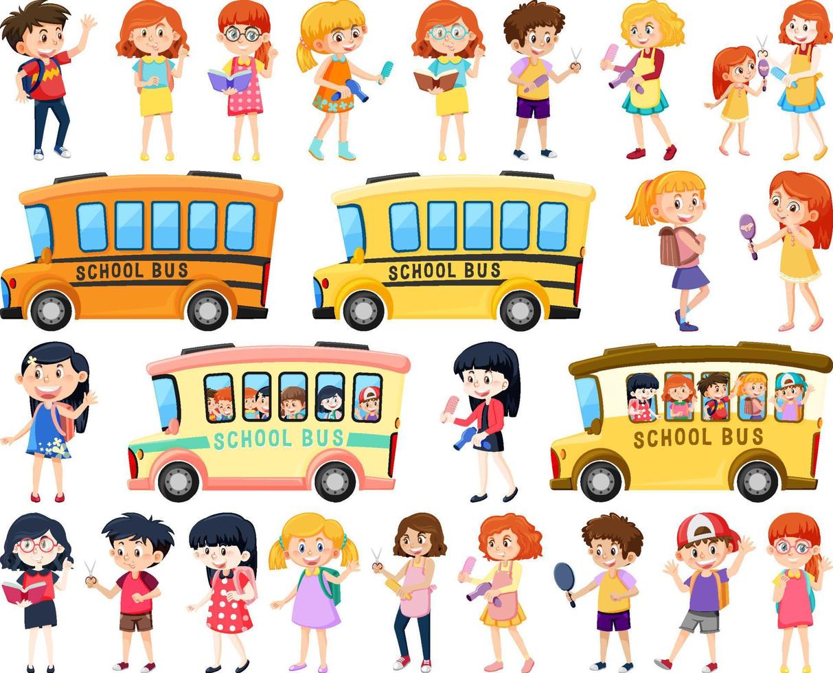 Set of cute school kids cartoon characters vector