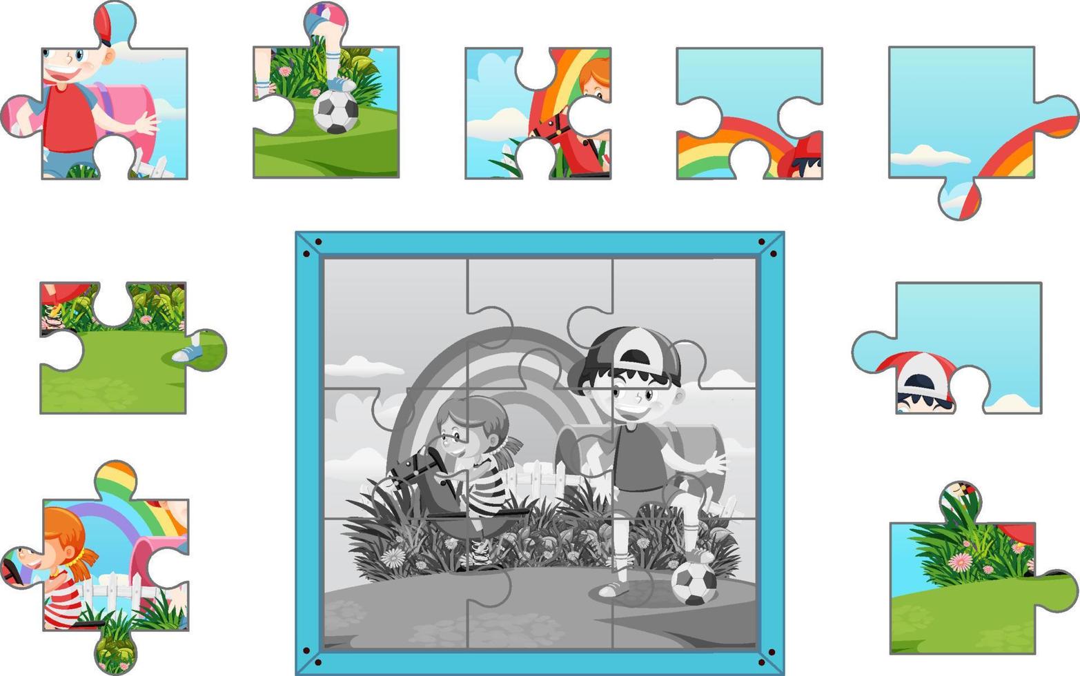 Children photo jigsaw puzzle game template vector