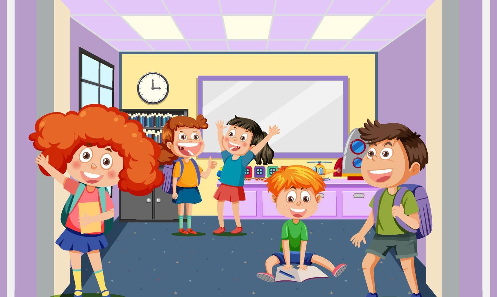 Classroom scene with student kids vector