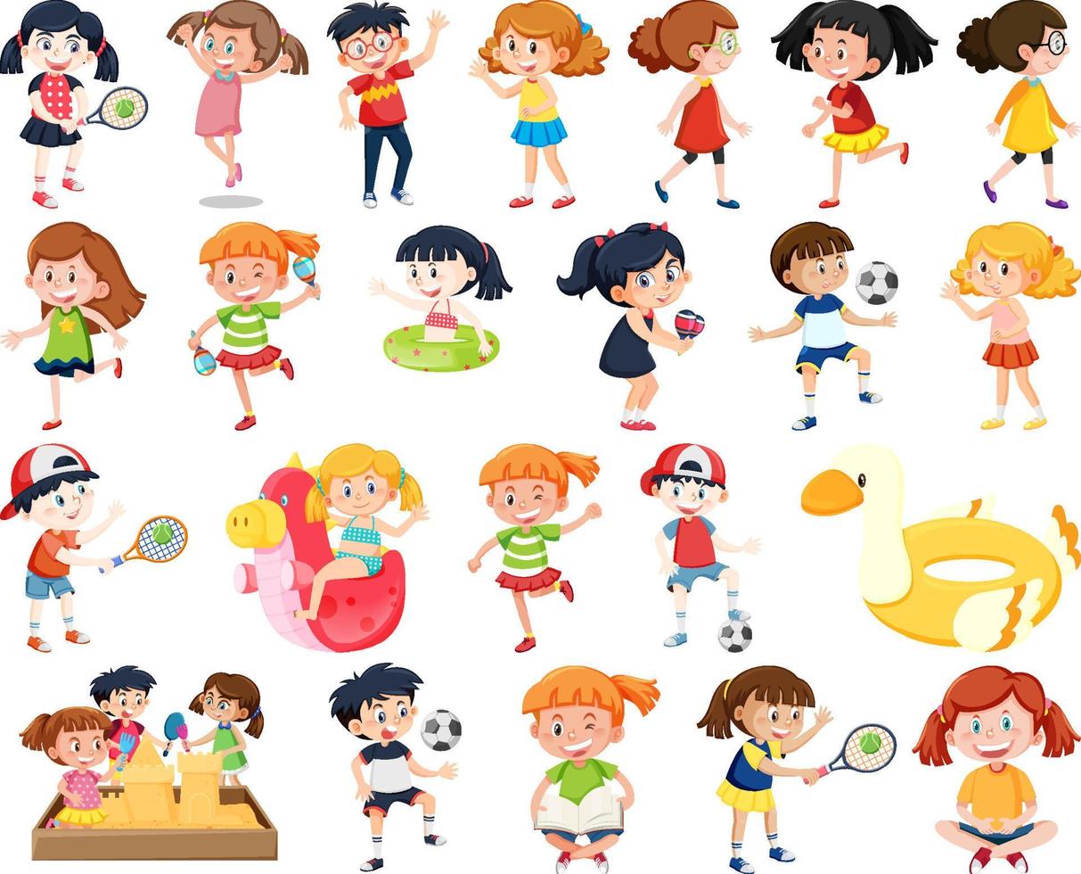 conjunto de niños haciendo diferentes actividades. vector