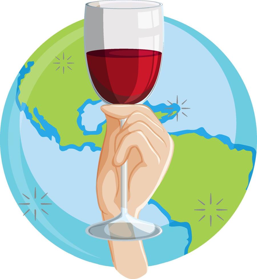 copa de vino tinto en la tierra vector