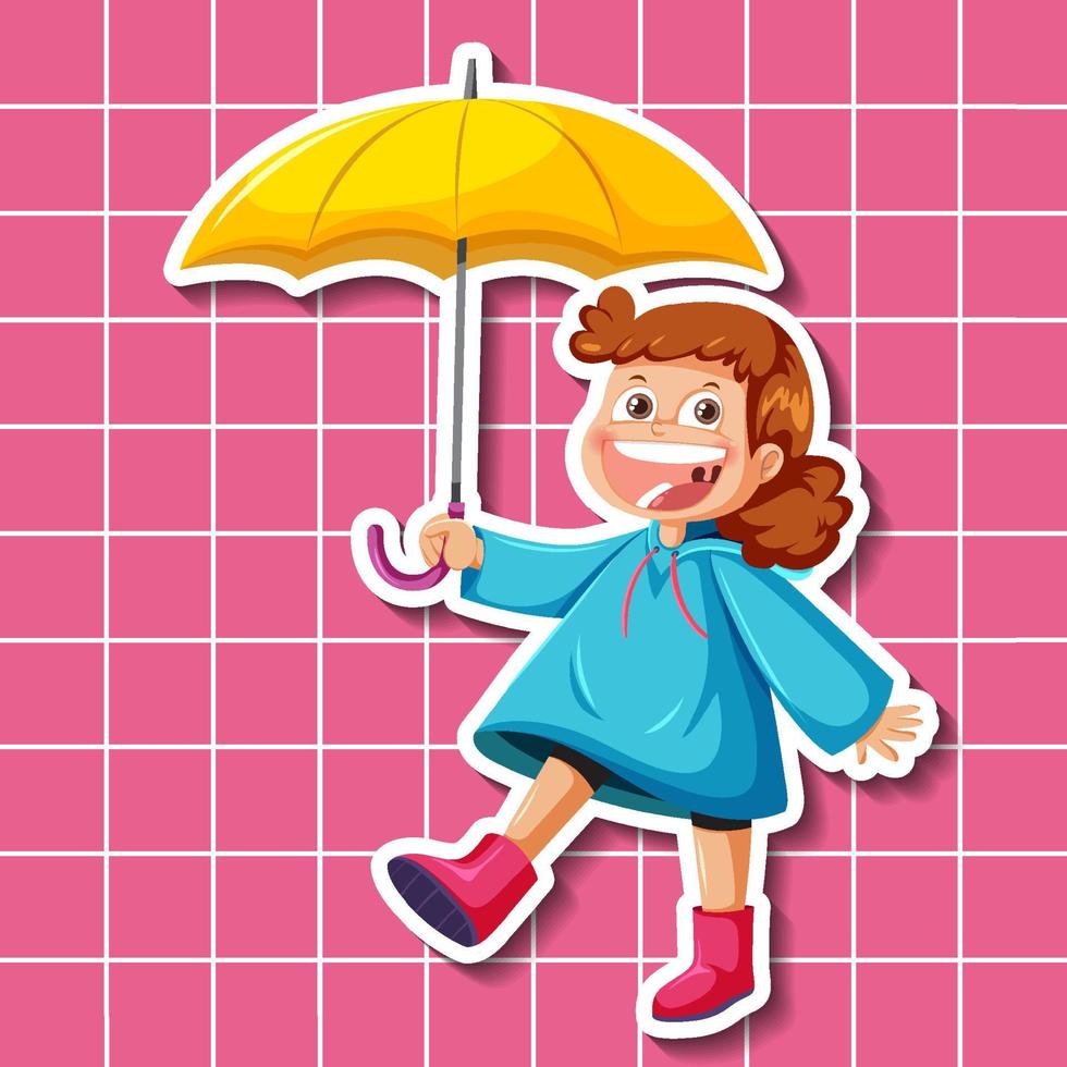 Cute girl cartoon character holding umbrella sticker style vector