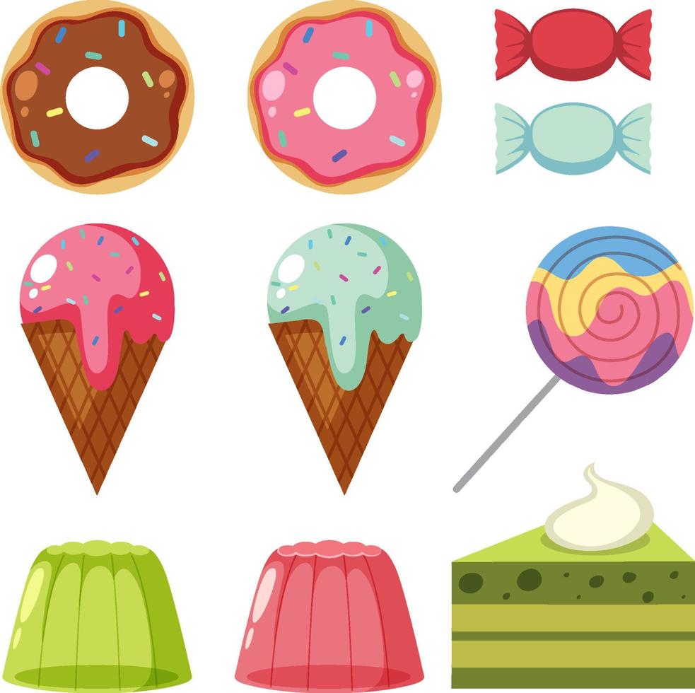 Set of sweet desserts isolated vector