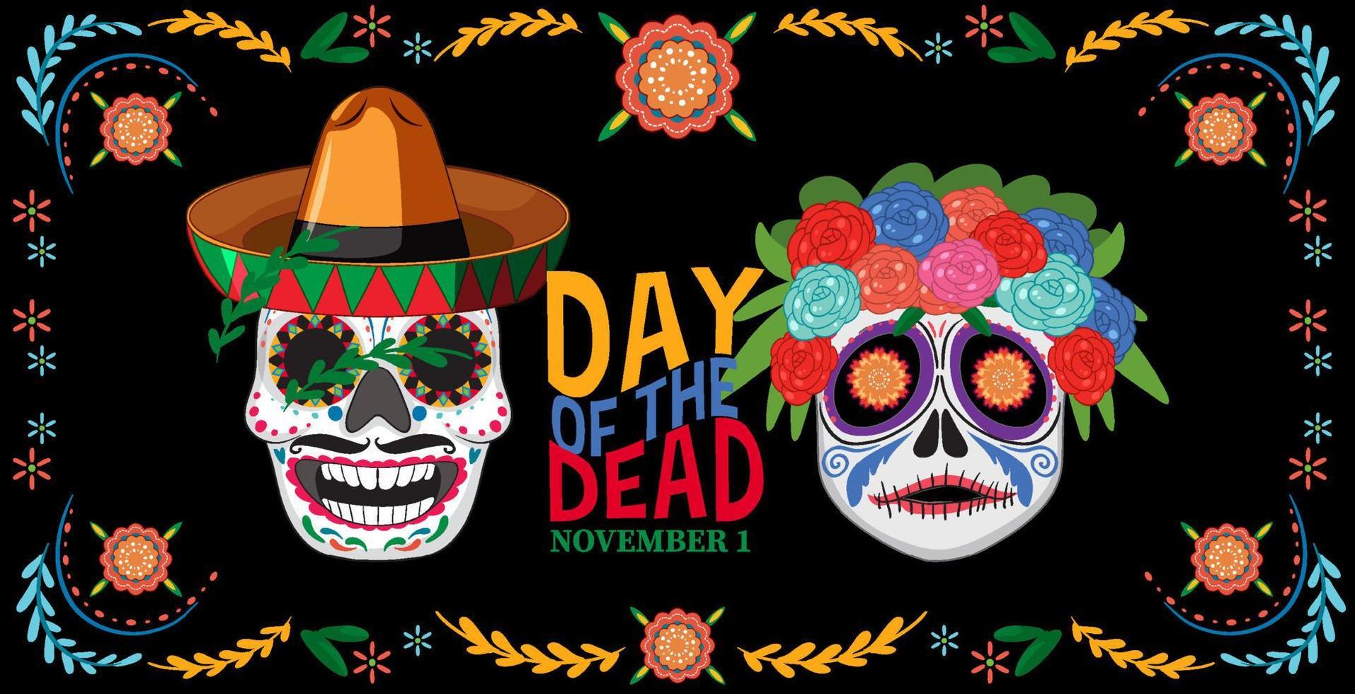 día de muertos con calavera de calaca vector