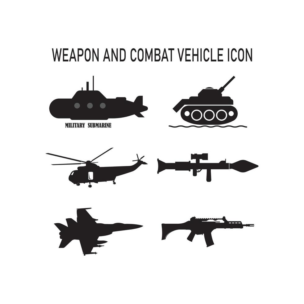 weapon and combat vehicle icon vector