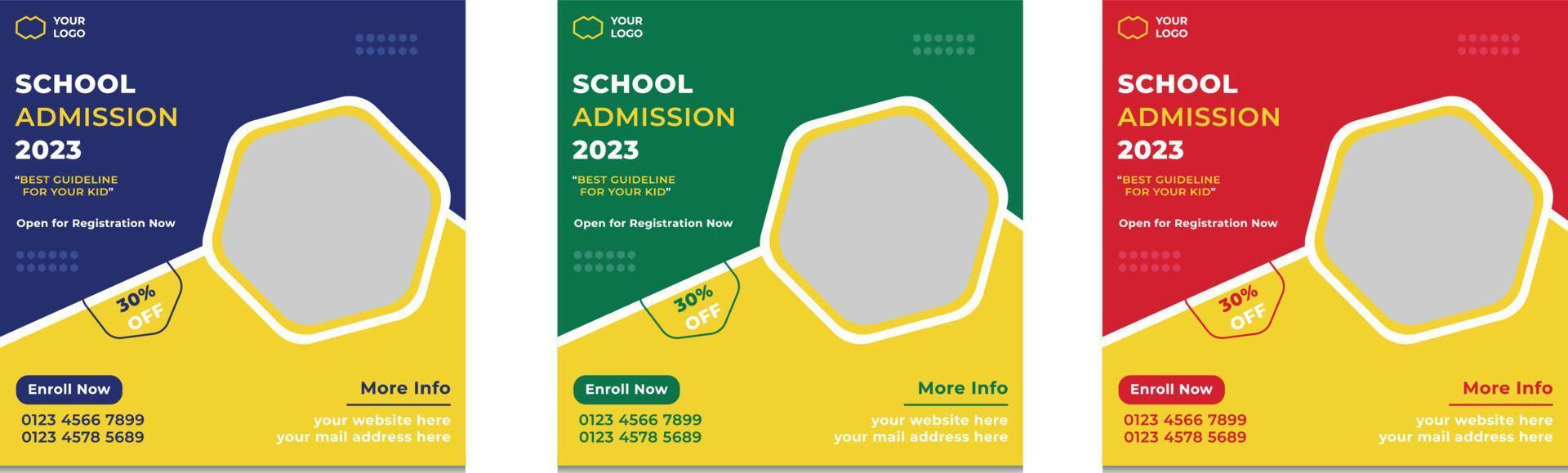 School Admission Social Media Post Template vector