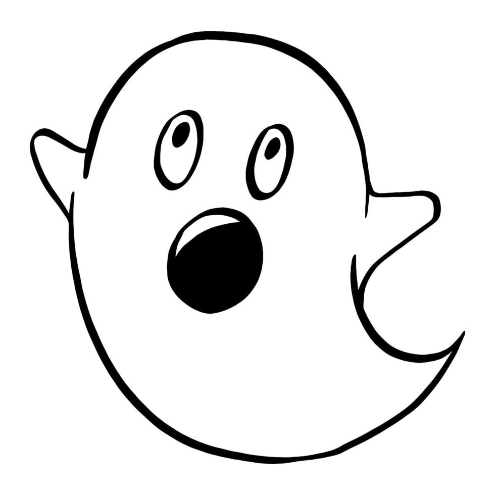 Vector illustration of Halloween Little Ghost cartoon line on white background.