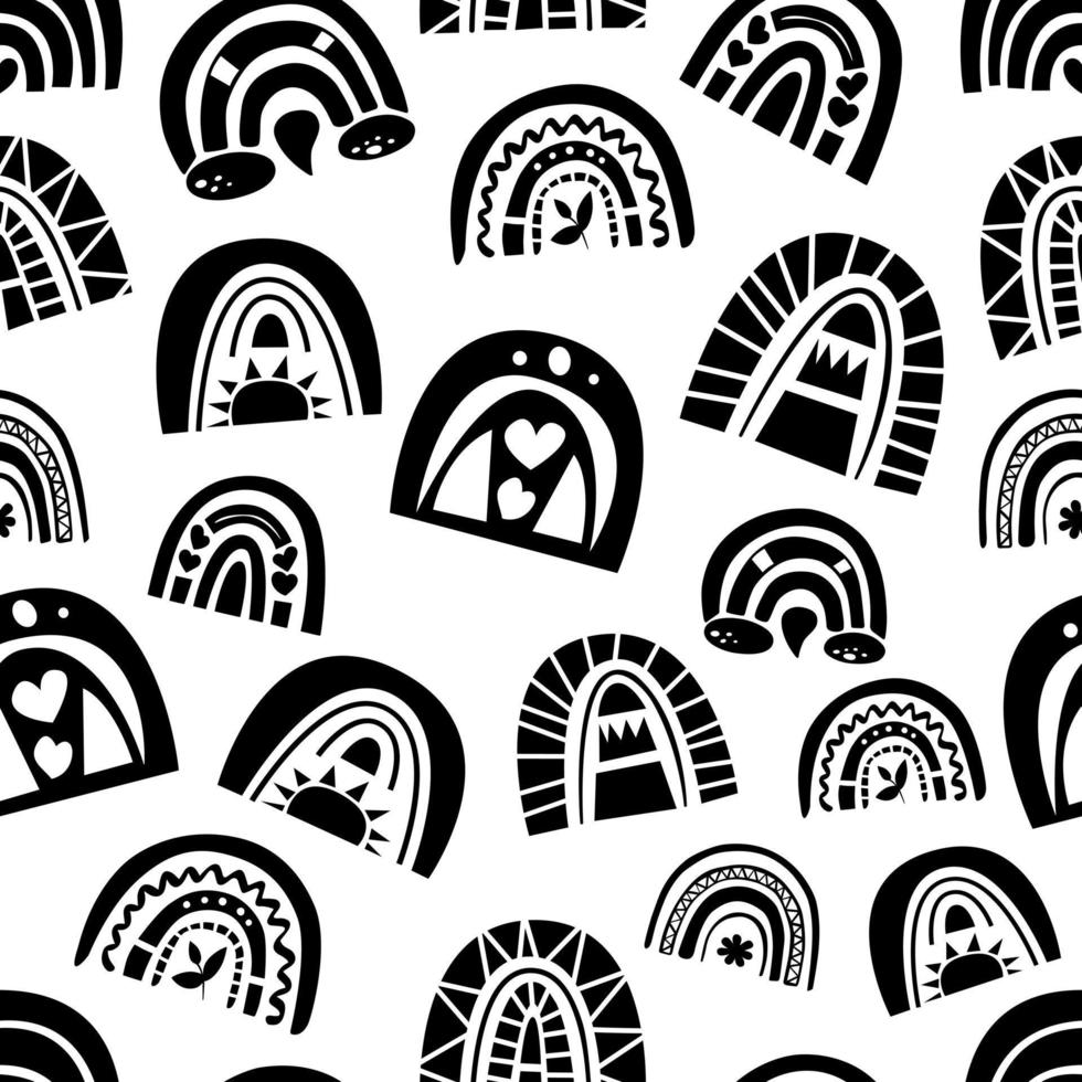 Black Rainbow seamless pattern. Design for paper, covers, cards, fabrics, background and any. Vector illustration.