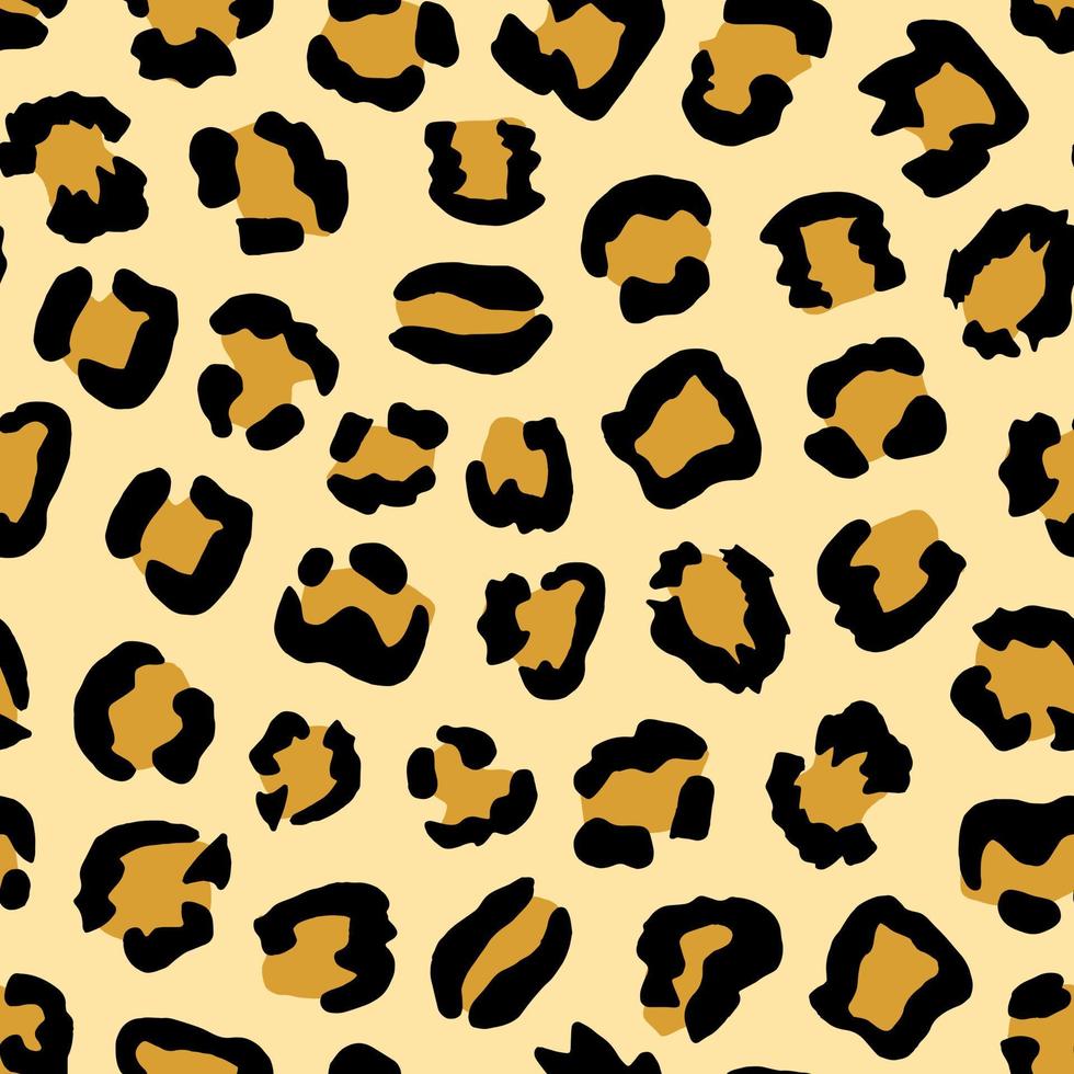 Leopard seamless pattern on yellow background. Abstract art print. Design for paper, covers, cards, fabrics, interior items and any. Vector illustration of skin animal.