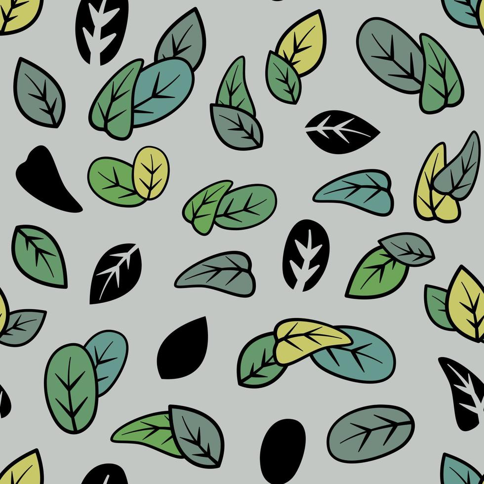 Little Leaves seamless pattern on gray bacground. Abstract art print. Design for paper, covers, cards, fabrics, interior items and any. Vector illustration of botany nature.