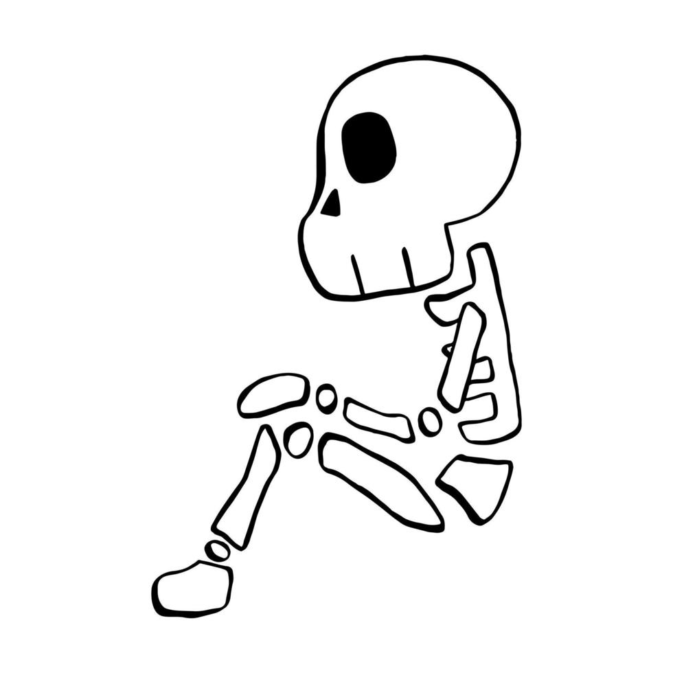 ilustración vectorial de la línea de dibujos animados esqueleto de halloween sobre fondo blanco. vector