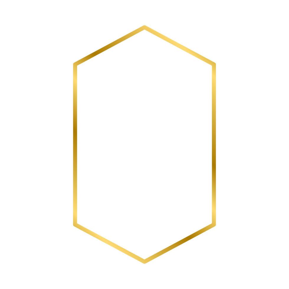 Gold shiny glowing vintage hexagon frame with shadows isolated on white background. Gold realistic square border. Vector illustration