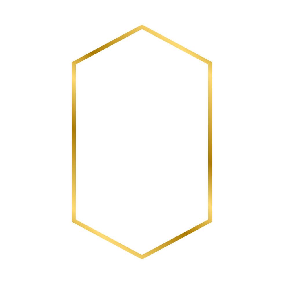 Gold shiny glowing vintage hexagon frame with shadows isolated on white background. Gold realistic square border. Vector illustration