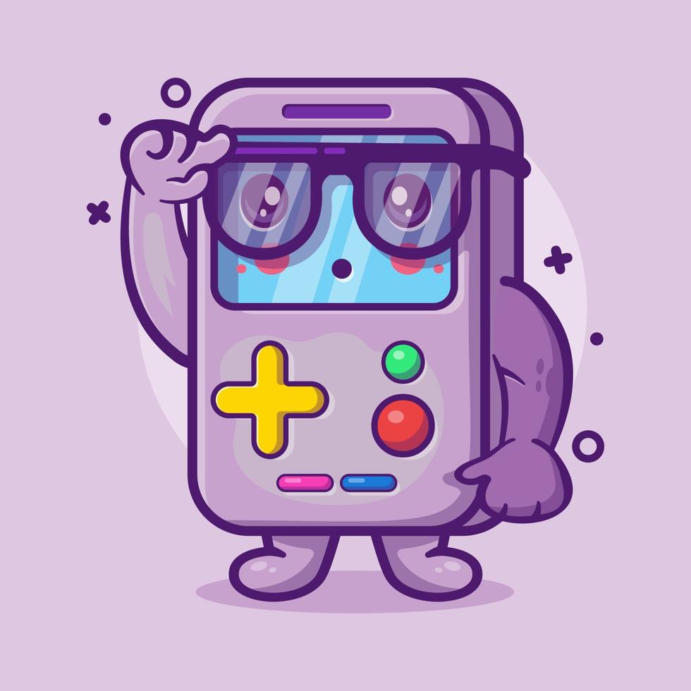 genio mascota de personaje de videojuego portátil con expresión de pensamiento dibujos animados aislados en diseño de estilo plano vector