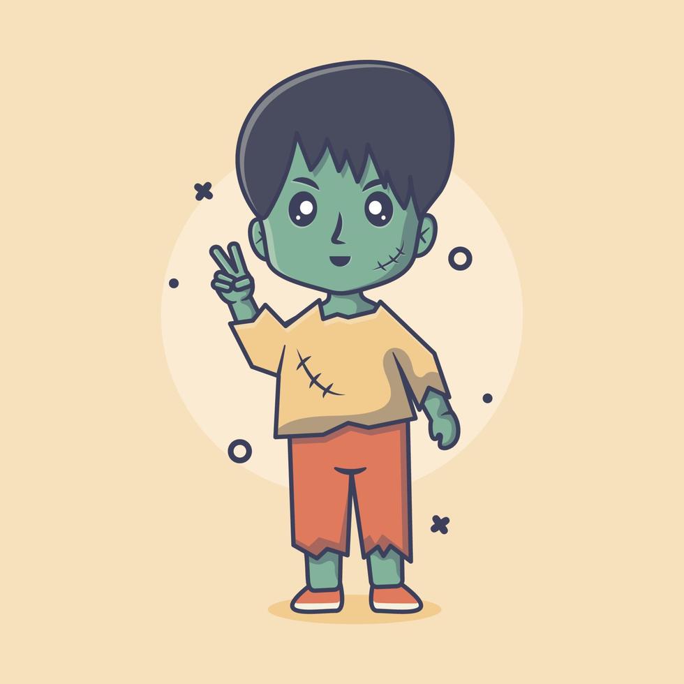 Young boy wearing a zombie Halloween costume in a flat style design vector