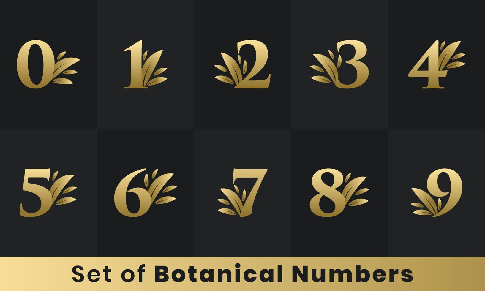 Vintage Leaf Number logo bundle. Golden Natural Number logo set A to Z vector