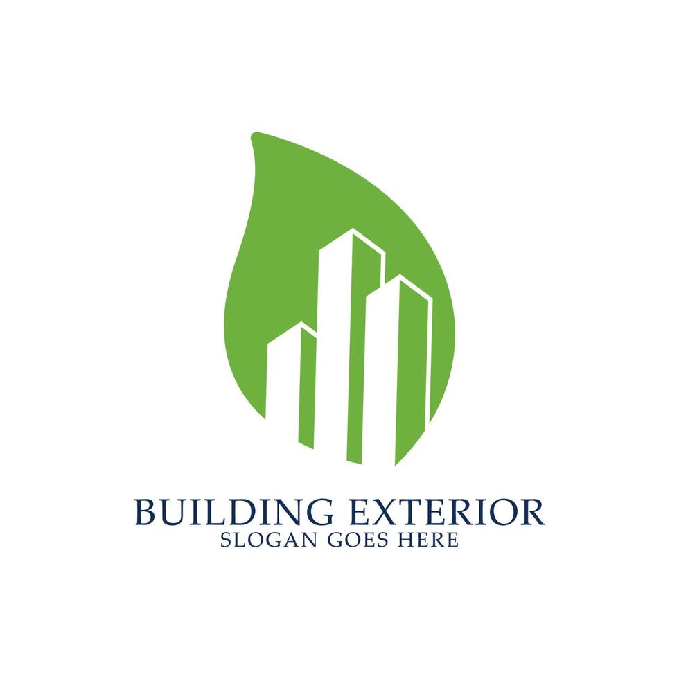 diseño de logotipo de apartamento verde, vector de logotipo exterior de edificio, bueno para la construcción, bienes raíces, rascacielos y marca de empresa comercial