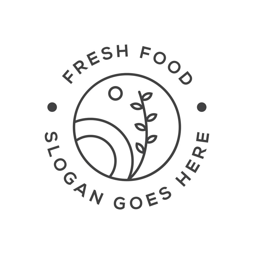 esquema simple inspiración para el diseño del logotipo de alimentos frescos, plantilla de vectores de diseño creativo del logotipo de alimentos orgánicos