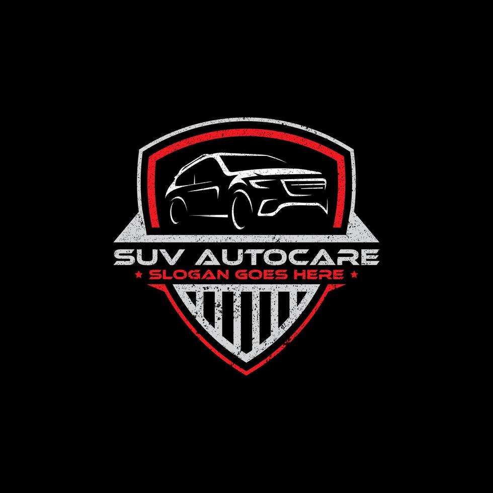 SUV car Auto care logo shield designs, vintage retro logo for automotive or car modification vector