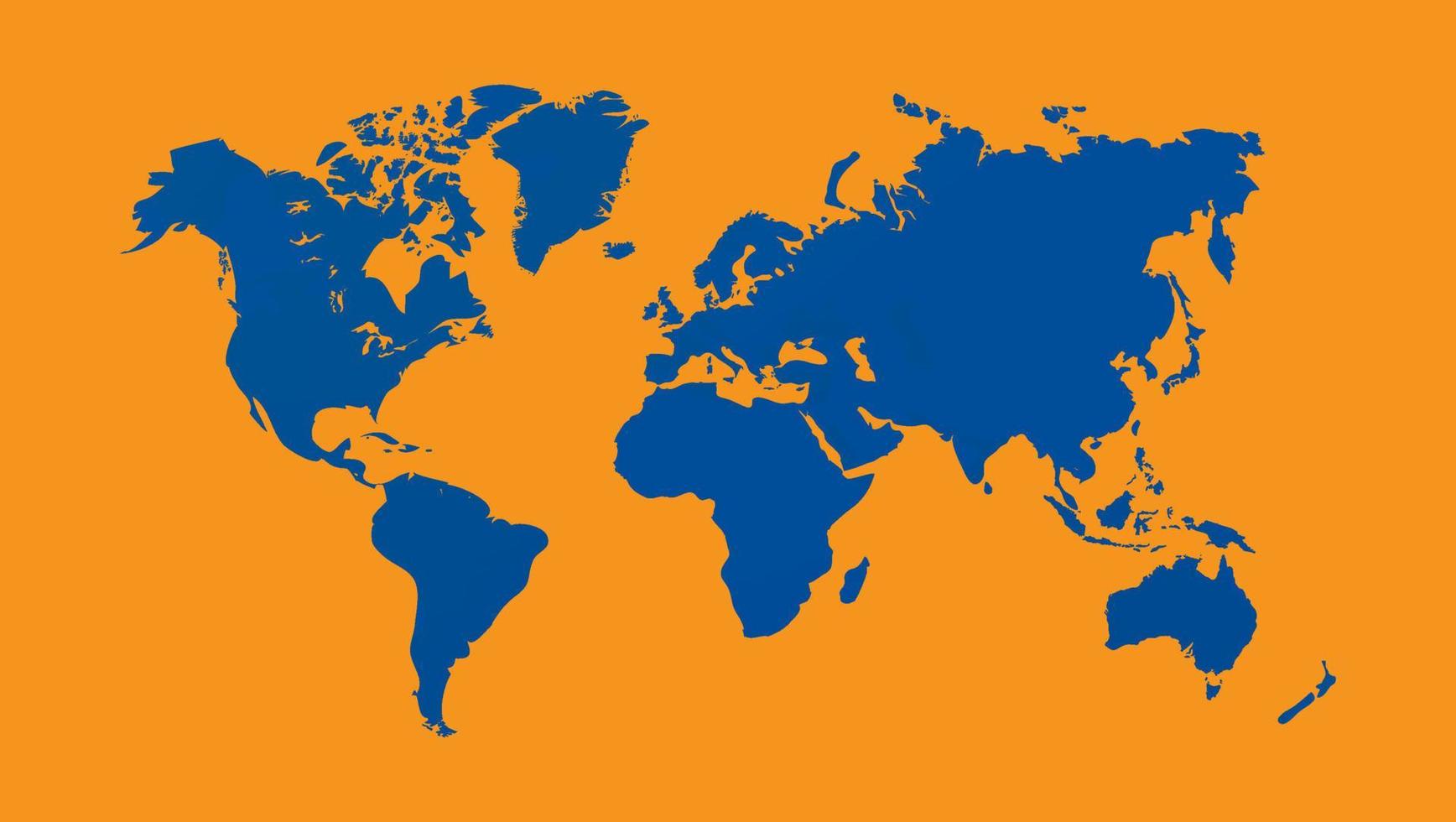 Ilustración de vector de mapa mundial, aislado sobre fondo naranja. tierra plana globo terráqueo o mapamundi