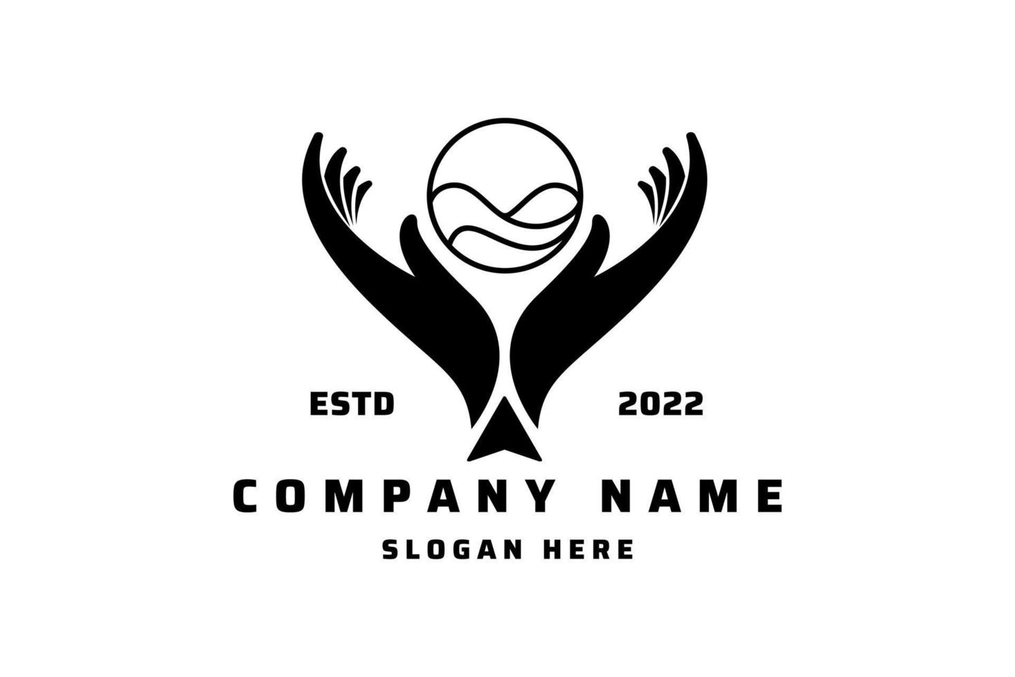 Modern deer head logo with hand and circle. Abstract, creative logo design Color and text can be changed according to your need. vector