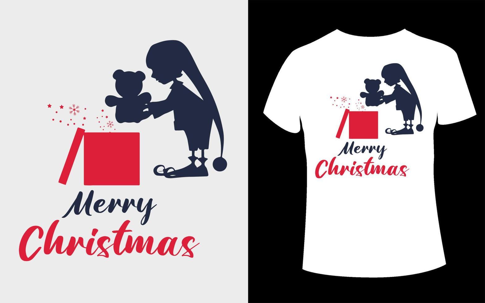 diseño de camiseta de feliz navidad con vector de caja de regalo