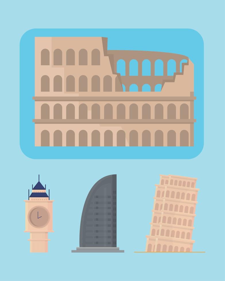 icons world landmarks vector