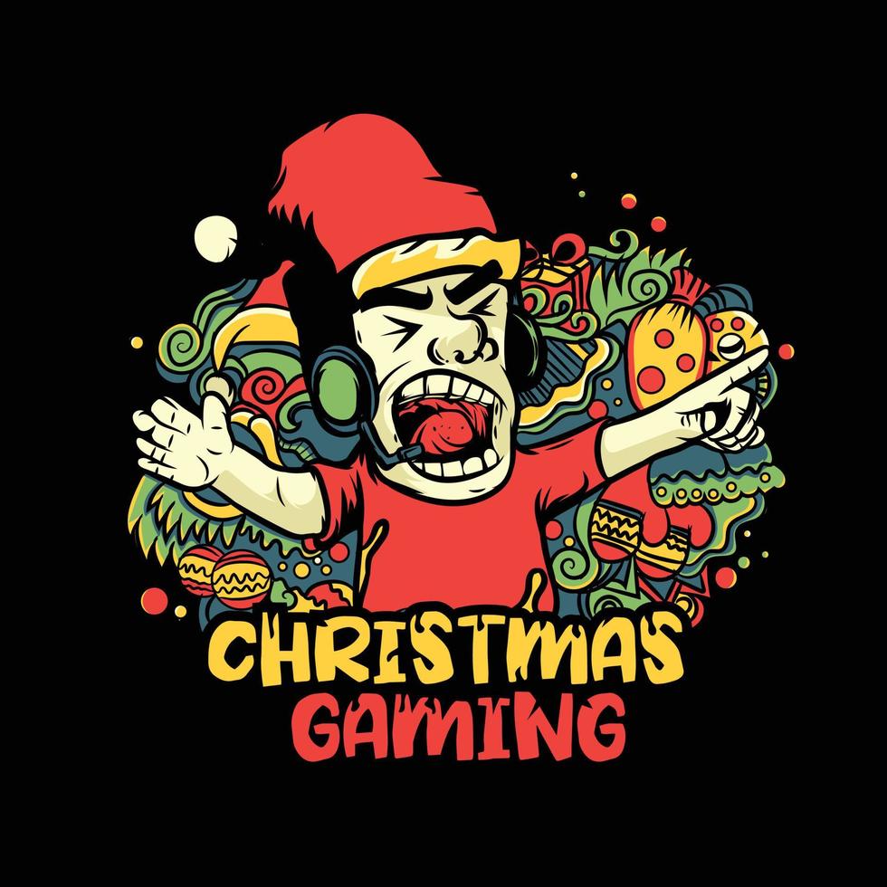 Christmas gaming doodle art vector