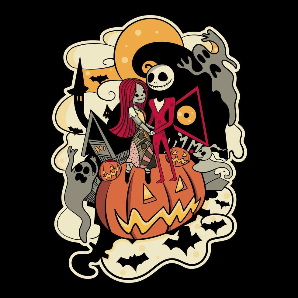 ilustración de pareja de halloween vector