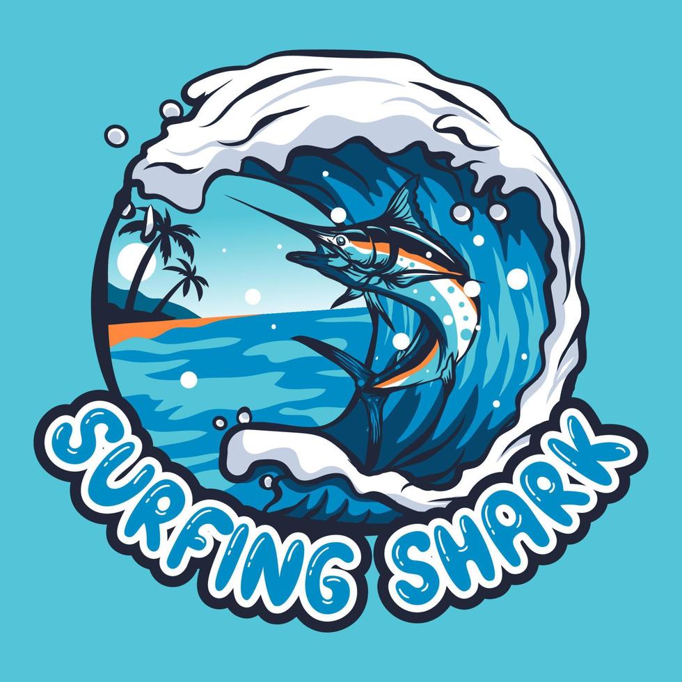 ILLUSTRATION OF SURFING SHARK vector