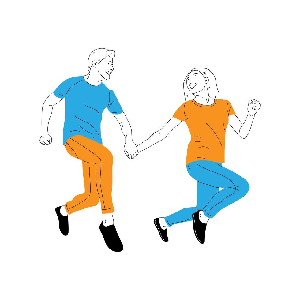 illustration of a man and woman couple jumping for joy vector