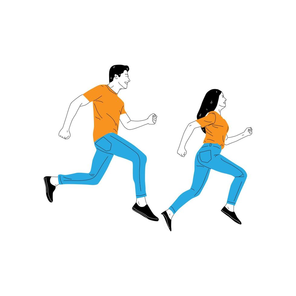 illustration of a man and woman couple jumping for joy vector