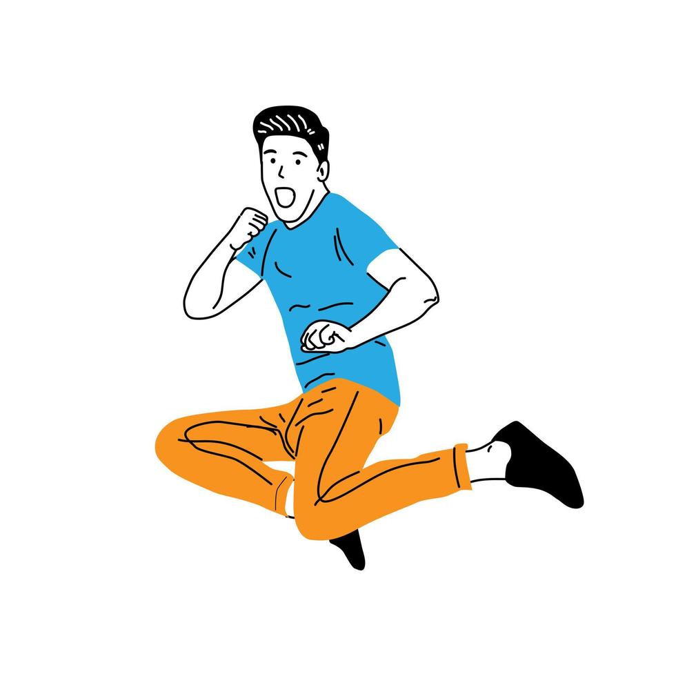 man illustration jumping and happy vector