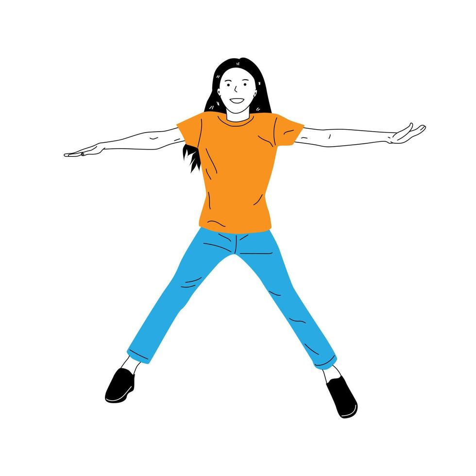 ilustración de una niña saltando alegremente vector