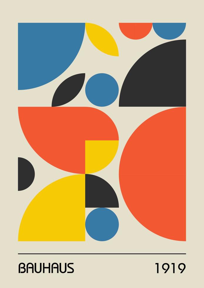 Minimal vintage 20s geometric design posters, wall art, template, layout with primitive shapes elements. Bauhaus retro pattern background, vector abstract circle, triangle and square line art.
