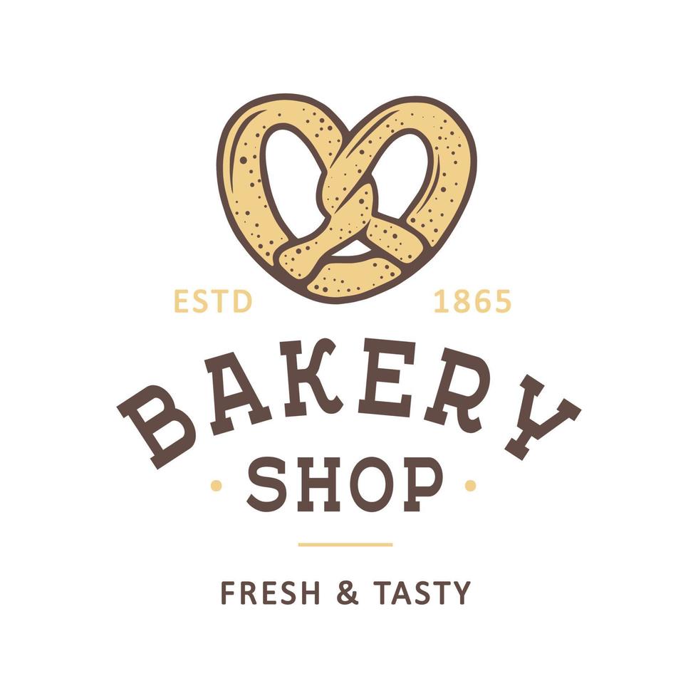 Vintage style bakery shop label, badge, emblem, logo. Vector illustration. Colorful graphic art with engraved design element. Collection of linear graphic on white background.